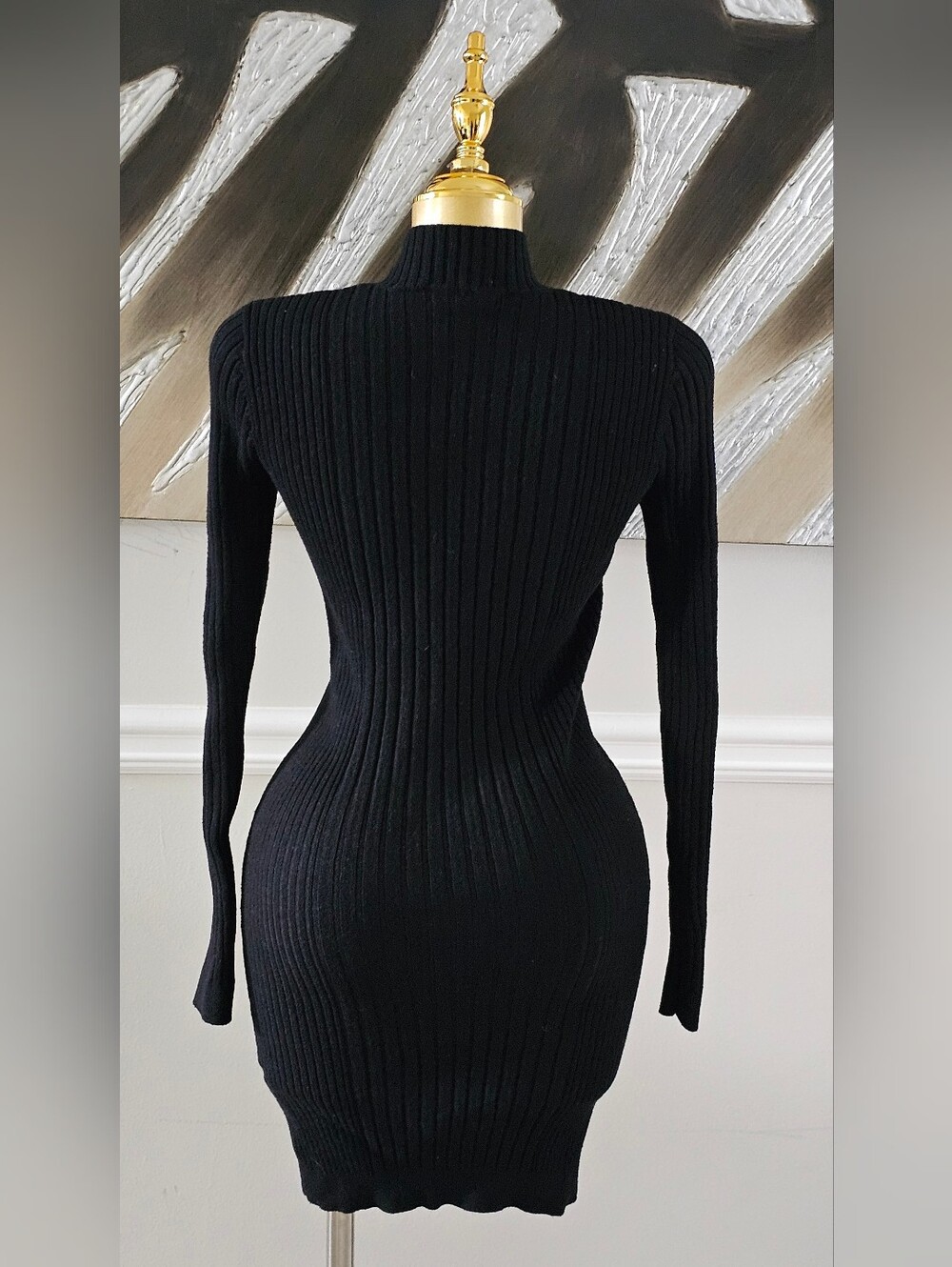 Forever 21 Womens Small Black Ribbed Knit Turtleneck Bodycon Mini Sweater Dress